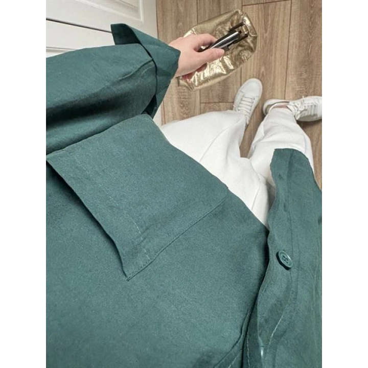 Zümrüt Yeşilİ Oversize Tensel Gömlek