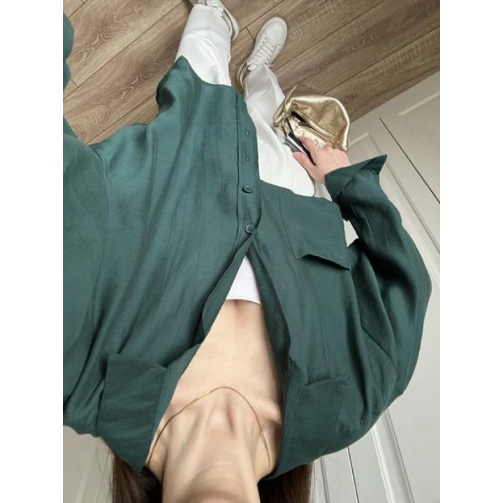 Zümrüt Yeşilİ Oversize Tensel Gömlek