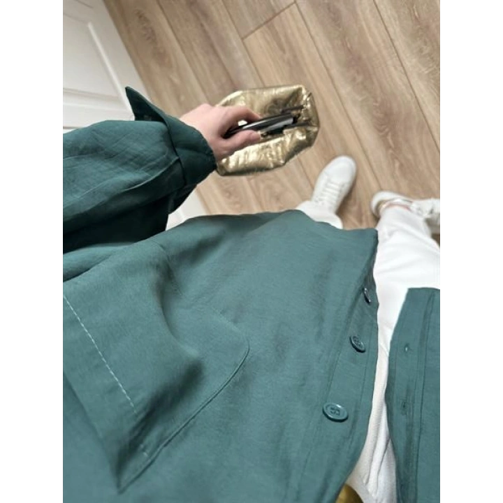 Zümrüt Yeşilİ Oversize Tensel Gömlek