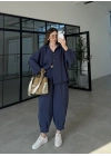 Tensel Oversize Lacivert Şalvar Takım