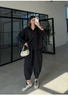 Tensel Oversize Siyah Şalvar Takım