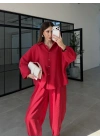 Tensel Oversize Kırmızı Şalvar Takım