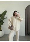 Keten Oversize Taş Gömlek Takım
