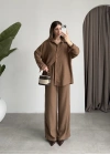 Keten Oversize Camel Gömlek Takım