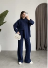 Keten Oversize Lacivert Gömlek Takım