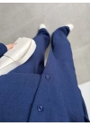 Keten Oversize Lacivert Gömlek Takım