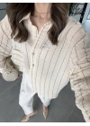 Çizgili Oversize Taş Gömlek