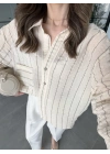 Çizgili Oversize Taş Gömlek