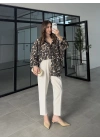 Leopar Desenli Oversize Tensel Gömlek