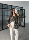 Leopar Desenli Oversize Tensel Gömlek