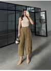 Kırışık Kumaş Olive Şalvar Pantolon