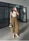 Kırışık Kumaş Olive Şalvar Pantolon