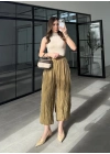 Kırışık Kumaş Olive Şalvar Pantolon