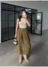 Kırışık Kumaş Olive Şalvar Pantolon