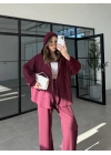 Kapüşonlu Oysh Kumaş Fermuarlı Bordo Spor Takım