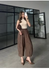 Kırışık Kumaş Kahve Şalvar Pantolon