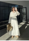 Anvelop Keten Etekli Ekru Gömlek Takım