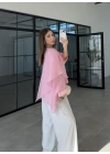 Uçuşan Pelerin Pembe Tül Bluz