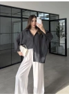 Oversize Tensel Vintage Antrasit Gömlek