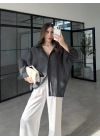Oversize Tensel Vintage Antrasit Gömlek