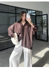 Oversize Tensel Vintage Kahve Gömlek