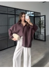 Mürdüm Oversize Tensel Gömlek