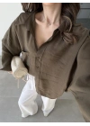 Oversize Tensel Vintage Haki Gömlek