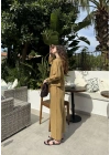 Diana Önü Bağlamalı Kısa Keten Yağ Yeşili Kimono Takım