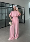 Oysh Modal Kumaş Beli Lastikli Pembe Crop Takım