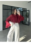 Loya Bağlamalı Bordo Şifon Bluz