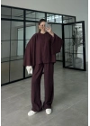Yarasa Kol Oversize Çizgili Bordo Takım