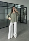 Sofi Tek Düğme Oversize Tensel Çağla Gömlek