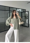 Sofi Tek Düğme Oversize Tensel Çağla Gömlek