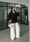 Sofi Tek Düğme Oversize Tensel Siyah Gömlek