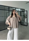 Sofi Tek Düğme Oversize Tensel Vizon Gömlek