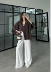 Sofi Tek Düğme Oversize Tensel Kahve Gömlek