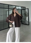 Sofi Tek Düğme Oversize Tensel Kahve Gömlek