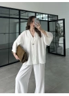 Sofi Tek Düğme Oversize Tensel Beyaz Gömlek