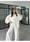 Sofi Tek Düğme Oversize Tensel Beyaz Gömlek