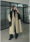 Cool Oversize Astarlı Premium Yeşil Kuşaklı Trençkot