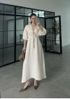 Önü Bağlamalı Uzun Müslin Taş Elbise