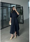 Oysh Modal Kumaş Asimetrik Lacivert Etekli Takım