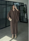 Kahve Salaş Bluz Şalvar Takım