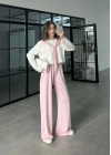 Uzunkollu Oysh Kumaş Fular Detaylı Pembe Takım