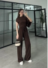Zr Model Modal Kumaş Tek Kol Yarasa Kahve Büzgülü Takım