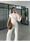 Zr Model Modal Kumaş Tek Kol Yarasa Beyaz Büzgülü Takım