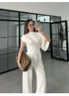Zr Model Modal Kumaş Tek Kol Yarasa Beyaz Büzgülü Takım