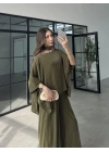 İthal Kumaş Şal Detaylı Haki Takım