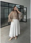 Puantiyeli Şifon Olive Panço Bluz