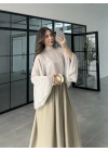 Puantiyeli Şifon Beyaz Panço Bluz